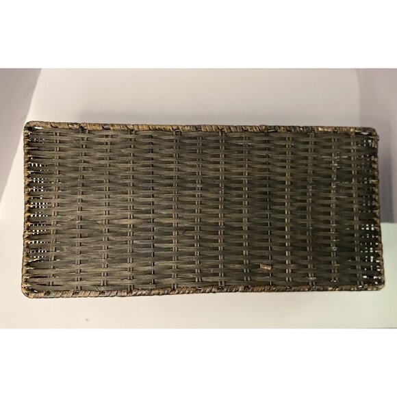 Woven Rectangular Wicker Rattan Basket Handles Metal Frame Organizer - Picture 4 of 9